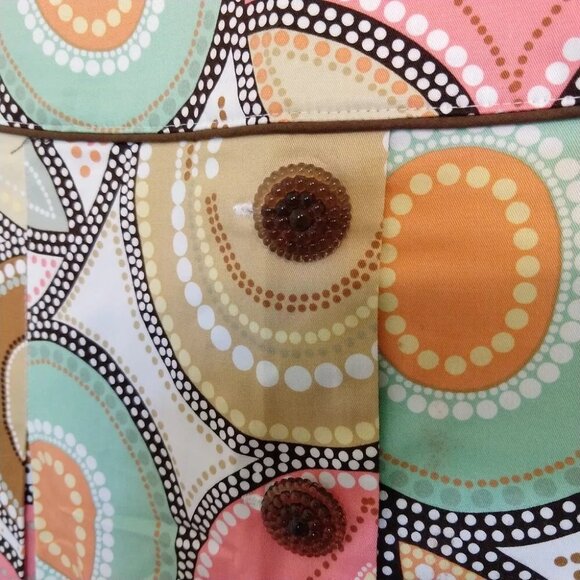 Pleated A-Line Skirt Mod Psychedelic Geo Print 8 Chunky Buttons - Picture 3 of 9